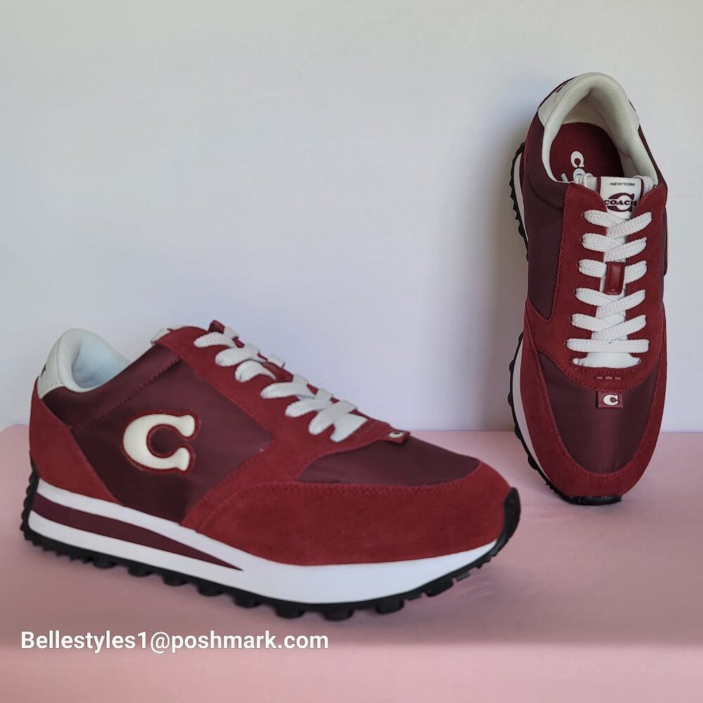COACH Runner Lace-up Suede & Nylon Sneakers- Women’s Size 9.5B-Merlot/Dark Ruby⭐
